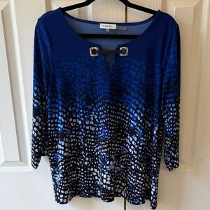 Calvin Klein Blue Patterned Scoop Neck Tunic with Silver Hardware